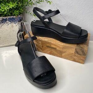 Camper Misia‎ Black Leather Platform Wedge Ankle Strap Sandals Size 39 EU/8.5 US